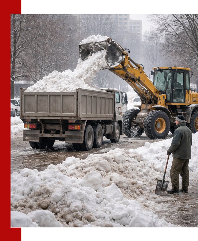 Вывоз снега грузовой техникой в Заинске оперативно и чисто