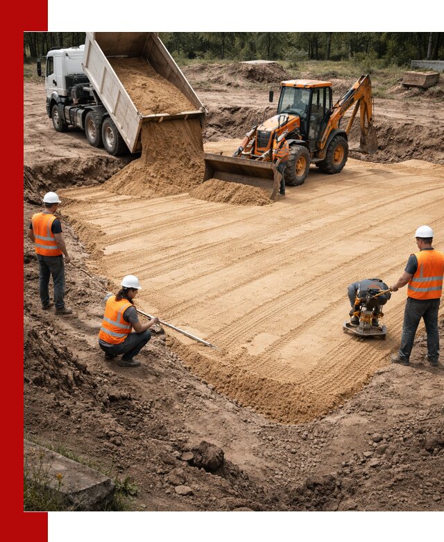 Устройство песчаной подушки для фундаментов и дорог в Заинске